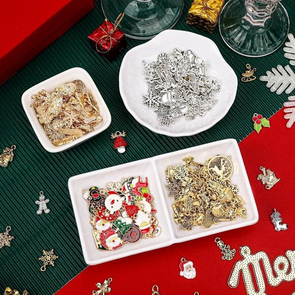 200Pcs Christmas Charms for Jewelry Making, Xmas Enamel Charms Mixed Bulk Antiqu - Picture 3 of 7